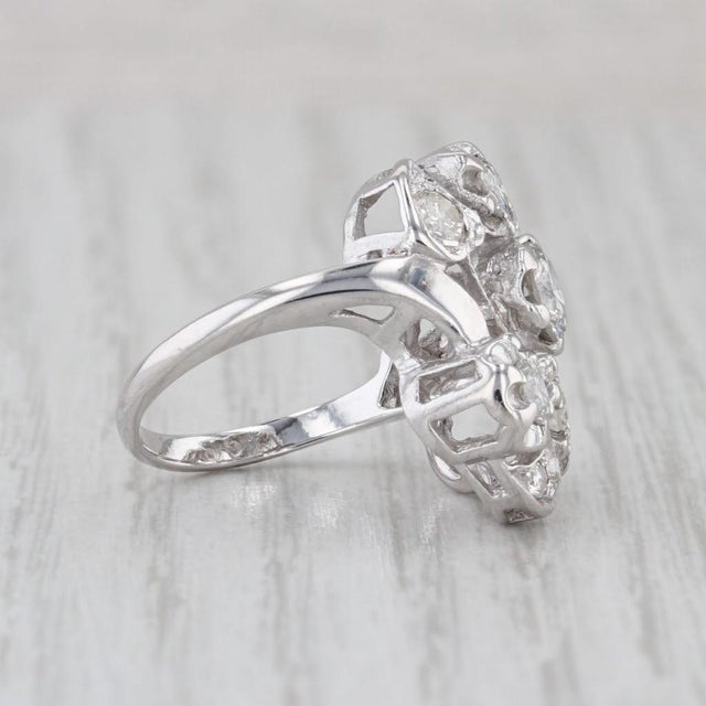 1940s Vintage 1.41ctw Diamond Cluster Ring 14k White Gold Heart Accents Size 5.5 For Sale - Image 5 of 8