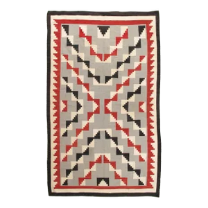 Vintage Navajo Folk Handmade Wool Beige, Gray & Blood Orange Rug