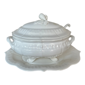 1960s Exquisite Antique White Ironstone Tureen With Underplate and Ladle
