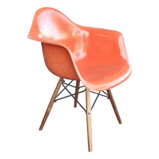 Orange Eames Molded Fiberglass (D. A. W.) Armchair With New Dowel Base (Two Available) For Sale