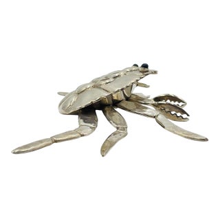 1980s Emilia Castillo Articulated Crab Sculpture, Silver Plated Brass, Mexican Art For Sale