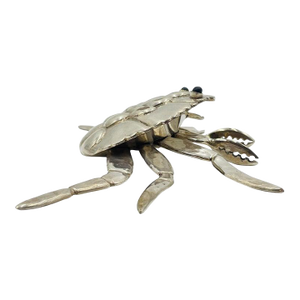 1980s Emilia Castillo Articulated Crab Sculpture, Silver Plated Brass, Mexican Art