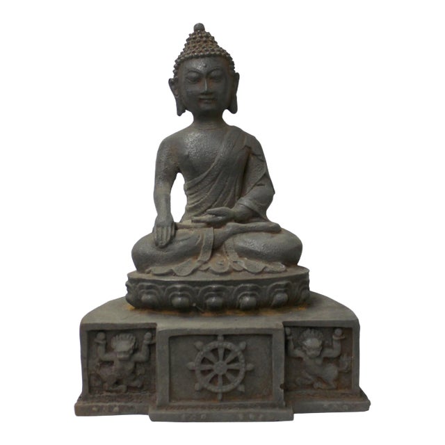 Chinese Rustic Iron Color Finish Sitting Buddha Statue For Sale