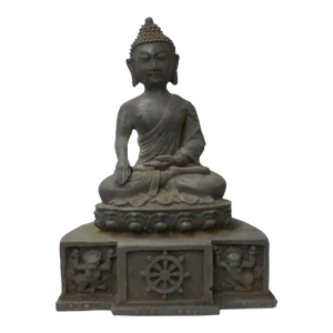 Chinese Rustic Iron Color Finish Sitting Buddha Statue