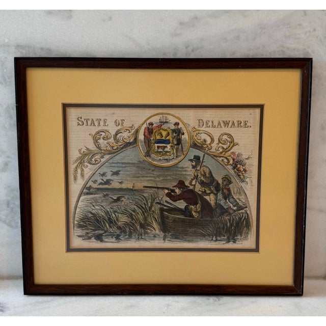 American Framed Hand Colored 19th Century Lithograph Titled "State of Delaware" For Sale - Image 3 of 12