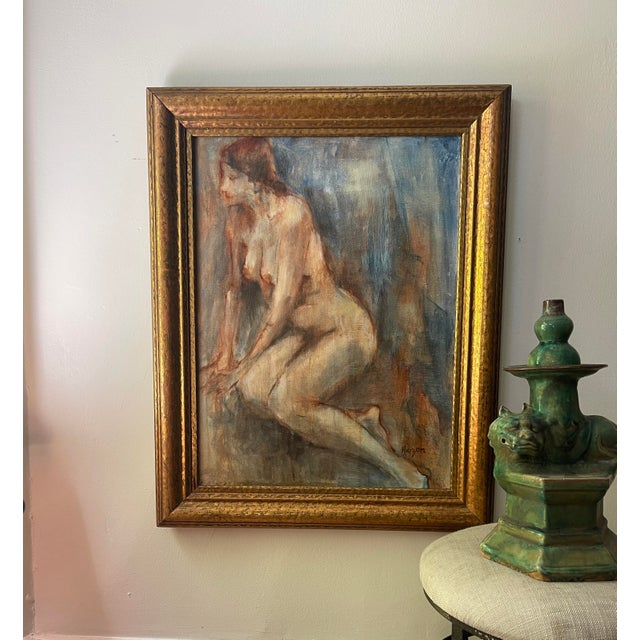 Sky Blue 1970s Vintage Nude Painting on Canvas, Framed For Sale - Image 8 of 10