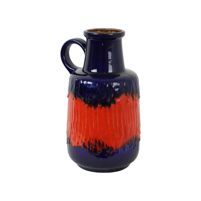 1970s Blue and Orange Fat Lava Vase from Scheurich Keramik, West Germany, 1960s For Sale - Image 5 of 11