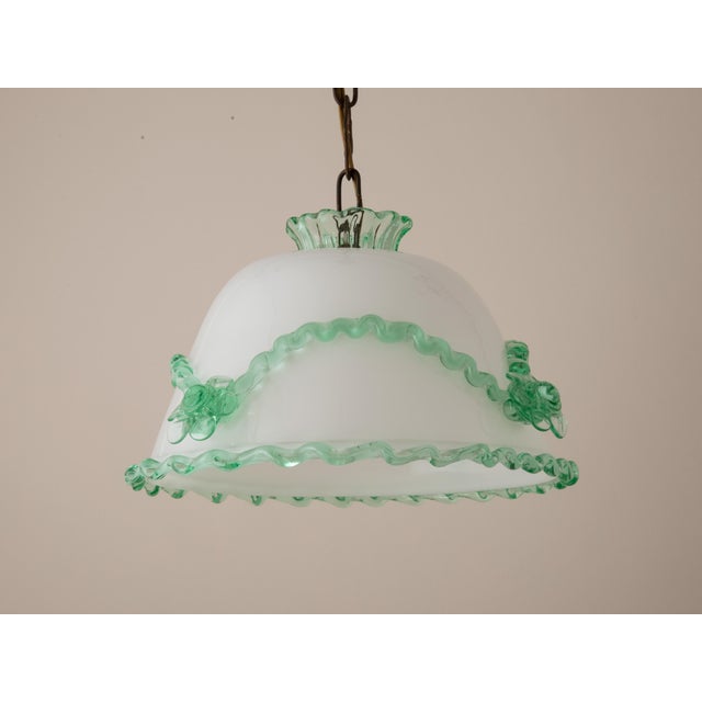 1940s Antique Murano Glass Pendant Light Arsenic Jade Light Green Opaline For Sale - Image 5 of 14