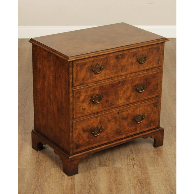 High Quality American Made Burl Walnut Inlaid Museum Reproduction Chest With Dovetailed Drawers And Brass Hardware,...