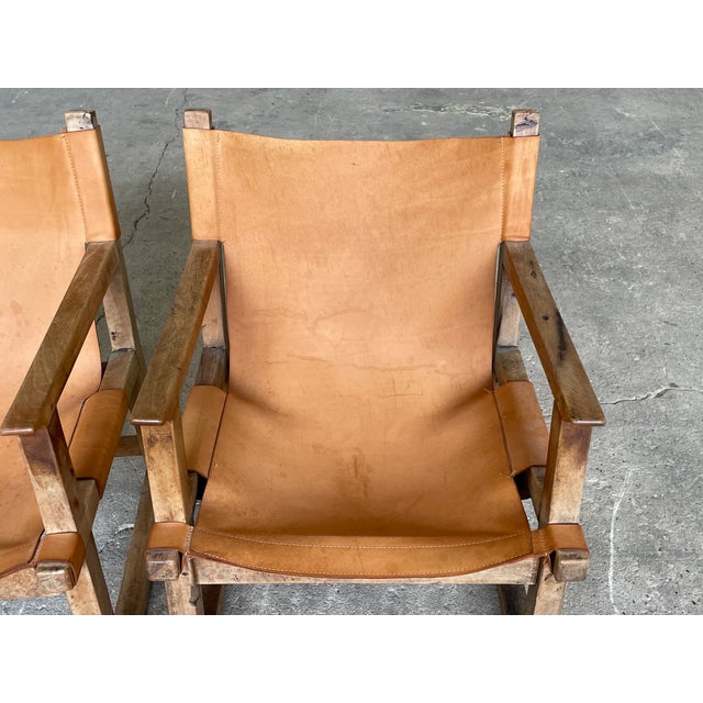 Wood Mid-Century Spanish Sling Lounge Chairs in Saddle Leather and Wood, 1960s, Set of 2 For Sale - Image 7 of 13