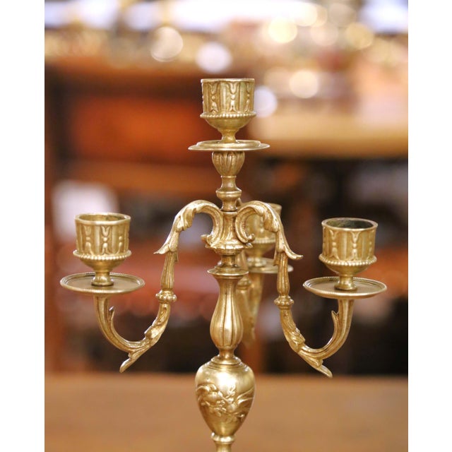 Bronze Pair of 19th Century French Louis XVI Style Bronze Four-Light Candelabras For Sale - Image 8 of 12