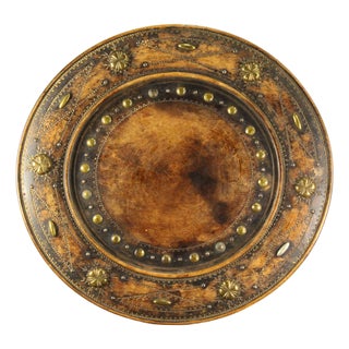 1850's-60's Treen Turned Wood & Brass Alms Dish Platter Charger, Victorian For Sale