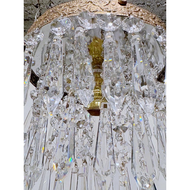 Metal Vintage Tiered Crystal Upside Down Chandelier With Ornate Brass Crown For Sale - Image 7 of 8