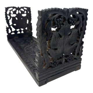 Antique Vintage Black Forest German Book Slide Carved Irish Shamrocks Maple Leaf For Sale