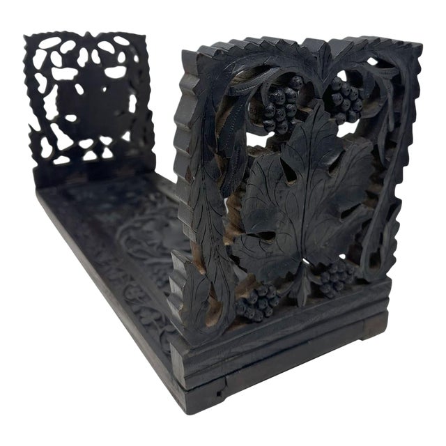 Antique Vintage Black Forest German Book Slide Carved Irish Shamrocks Maple Leaf For Sale