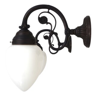 Art Nouveau Brass and Glass Wall Lamps, 1980s, Set of 2 For Sale