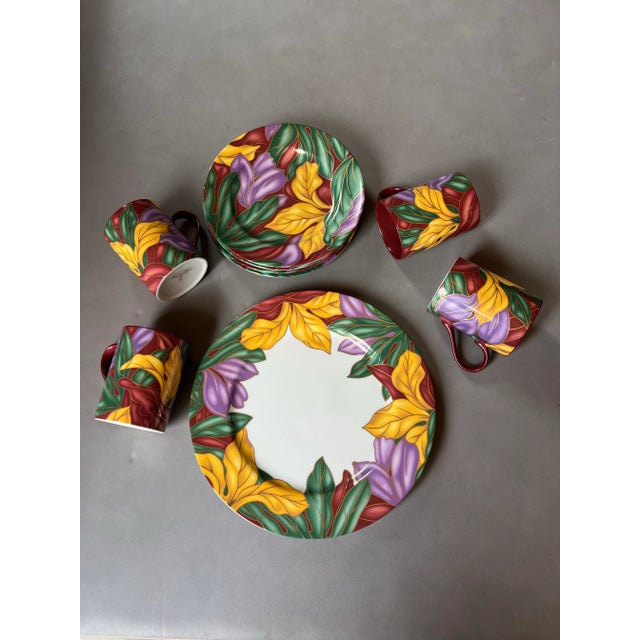 Great set for serving appetizers or dessert to four people. Set of dishes from Fitz & Floyd. Vibrant multicolored...
