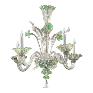 Vintage Murano 5-Light Clear Glass Chandelier With Pale Green Accents