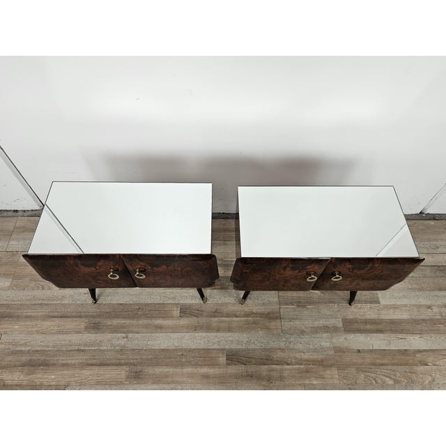 1950s Mid-Century Mahogany Nightstands with Mirrored Top, 1950, Set of 2 For Sale - Image 5 of 16