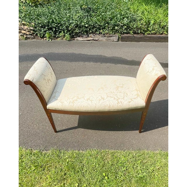 Wood Antique Hepplewhite Mahogany Window Seat/Bench With Inlay and Bellflowers For Sale - Image 7 of 11