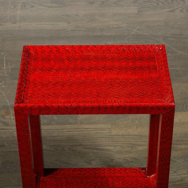 Red Mid-Century Side Table in Smoked Ruby Cobra With Brass Castors by Karl Springer For Sale - Image 8 of 15