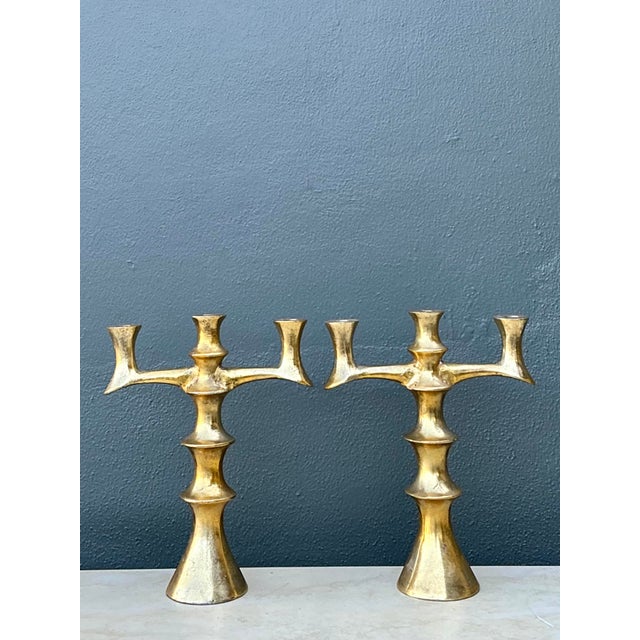 Vintage Brutalist Bronze Candlesticks - A Pair For Sale - Image 4 of 10