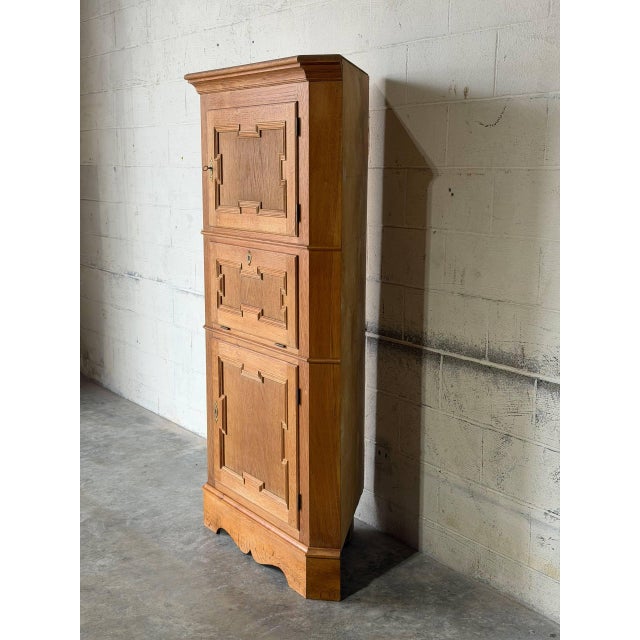In Style of Henning Kjærnulf Oak Corner Storage Cabinet With 3 Paneled Doors Danish Mid-Century Modern 1970s For Sale - Image 10 of 10
