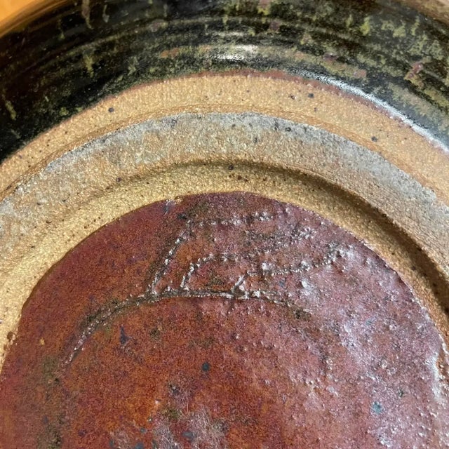 Oversized Studio Pottery Bowl With Earth-Toned Glaze - Mid Century For Sale - Image 16 of 18