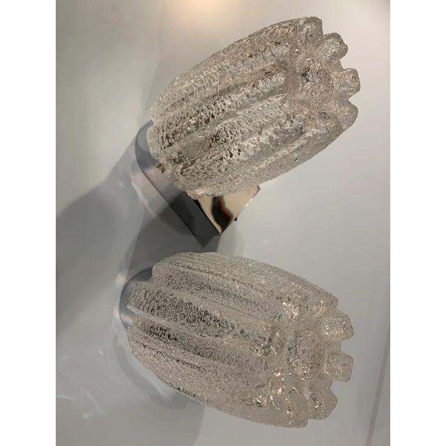 1970s Mid-Century Ice Glass Wall Lights from Limburg, Set of 2 For Sale - Image 5 of 9