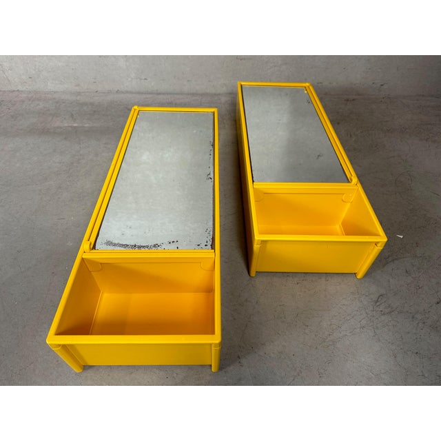Two yellow medicine cabinets or bathroom cabinets by Olaf von Bohr for Gedy. Vintage design. Italian. 1970s. Modular (door...