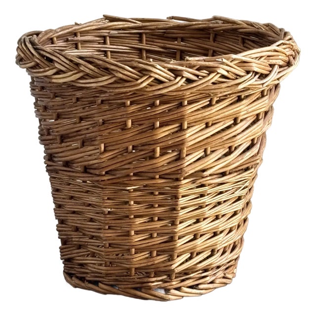 Mid-20th Century Rustic European-Style Wicker Wastepaper Basket For Sale