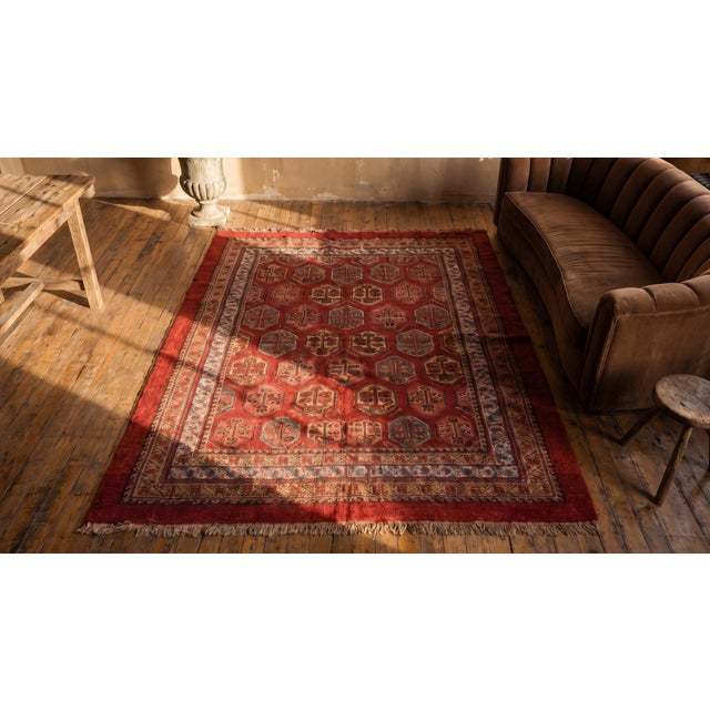 Red 1900s Red Paisley Rustic Antique Turkish Oushak Rug 5' X 6'9" Handknotted Wool Carpet For Sale - Image 8 of 9