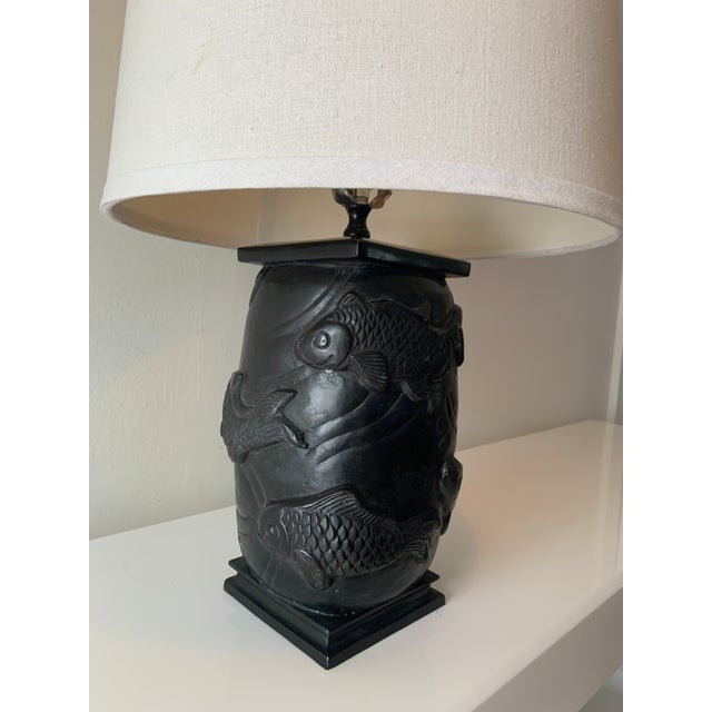 1990s Bronze Koi Fish Relief Table Lamp Chairish