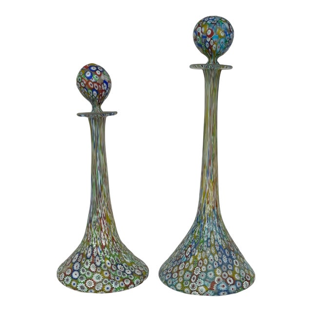 Lot of 2 Italian Millefiori Glass Bottles For Sale