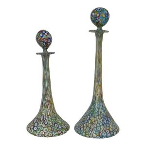 Lot of 2 Italian Millefiori Glass Bottles