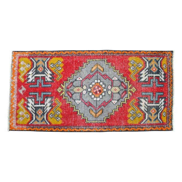 1970s Vintage Hand Knotted Small Turkish Rug, Wool Doormat Kitchen Entryway Decor 2x3 Ft Approx For Sale - Image 6 of 12
