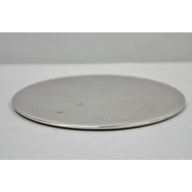 Vintage Mid Century Silver Plated 8" Round Leafy Scroll Design Pot Trivet For Sale - Image 9 of 9