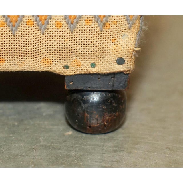 Small Georgian English Country House Footstool with Embroidered Top Bun Feet, 1800s For Sale - Image 9 of 18