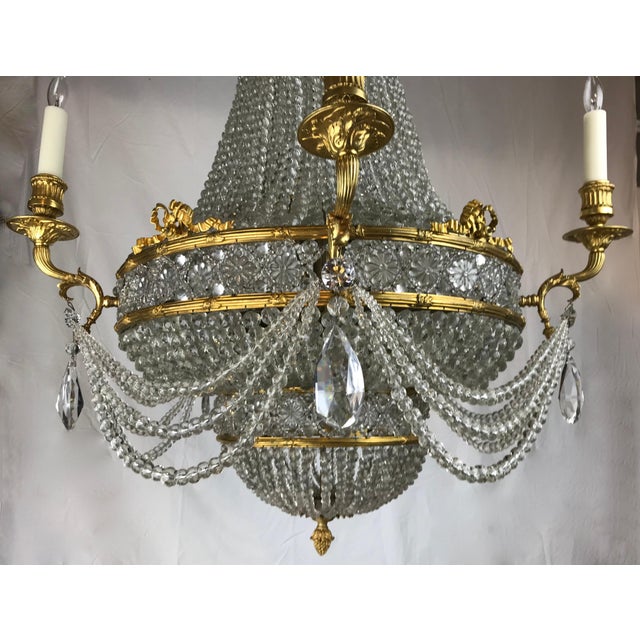 Neoclassical Large Signed E. F. Caldwell Bronze and Crystal Empire Style Chandelier For Sale - Image 3 of 12