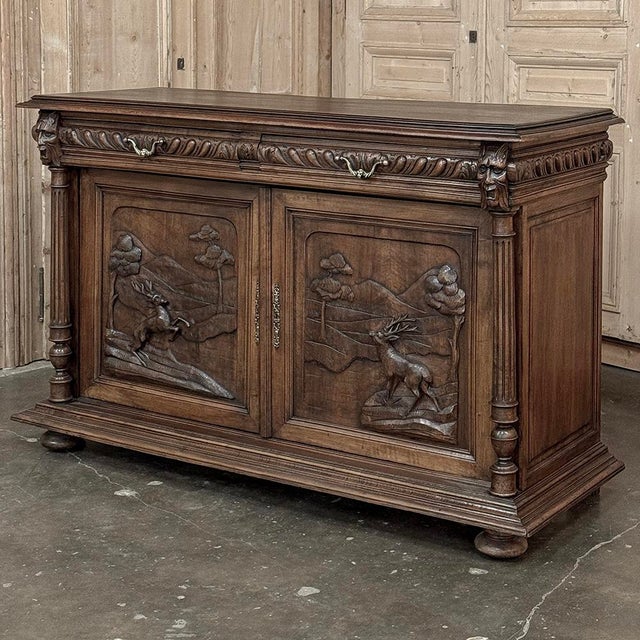 19th Century French Walnut Hunt Buffet ~ Credenza will make an excellent centerpiece for a masculine decor! Hand-crafted...