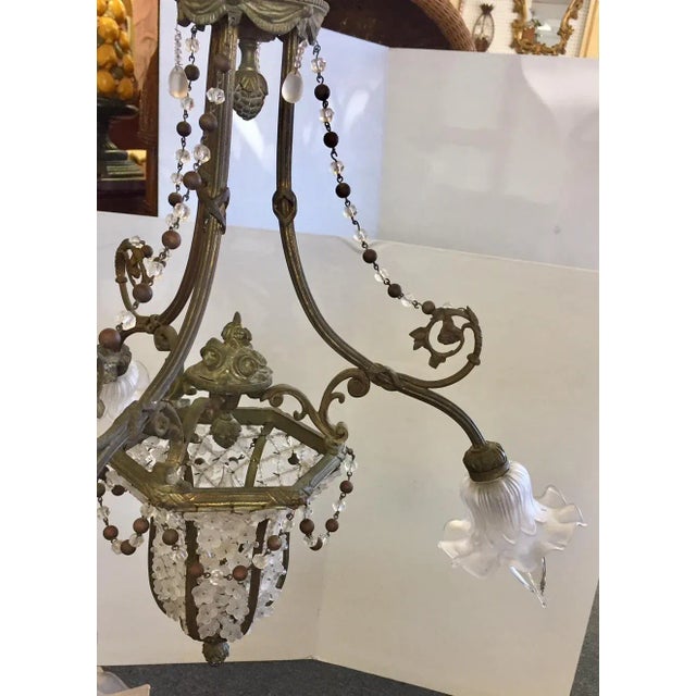 Early 1900's Gothic Style Glass and Bronze Flower Chandelier For Sale In West Palm - Image 6 of 11