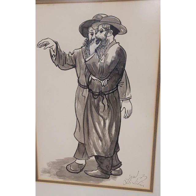 1970s MCM Wall Art of Two Rabbis Signed For Sale - Image 5 of 10