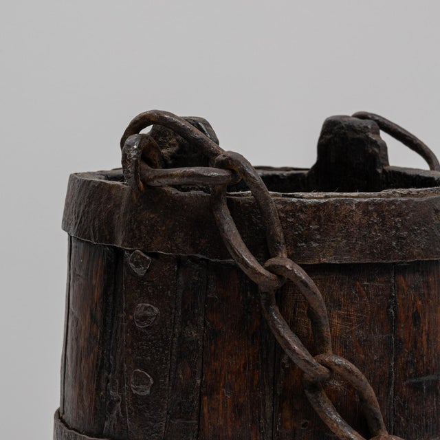 1800s French Primitive Wooden Bucket With Chain For Sale In Greensboro - Image 6 of 18