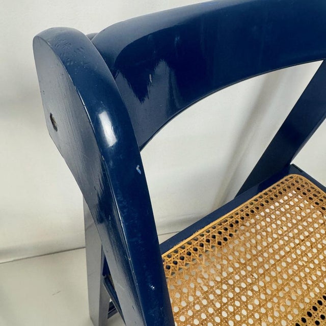 Mid-Century Modern Blue Wood and Wicker Folding Chairs from Bazzani, Italy, 1960s, Set of 2 For Sale - Image 9 of 11