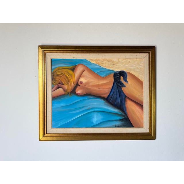 Abstract 1990's Vintage Reclining Nude Woman Oil on Canvas Painting by Virginia Ausa For Sale - Image 3 of 12