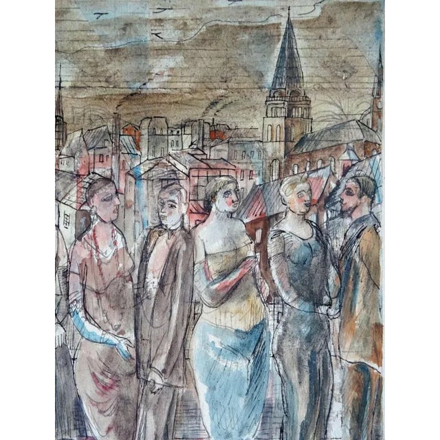 1940s Adolfs Zardins, Overflight Over the City, 1947, Mixed Media on Paper For Sale - Image 5 of 7