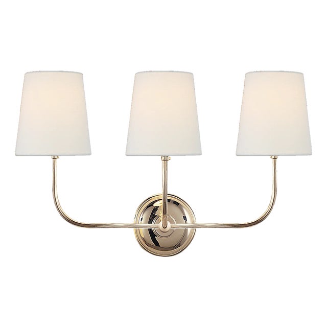 Vendome Triple Sconce in Polished Nickel with Linen Shades Designer: Thomas O'Brien Finish: Polished Nickel Height: 14"...