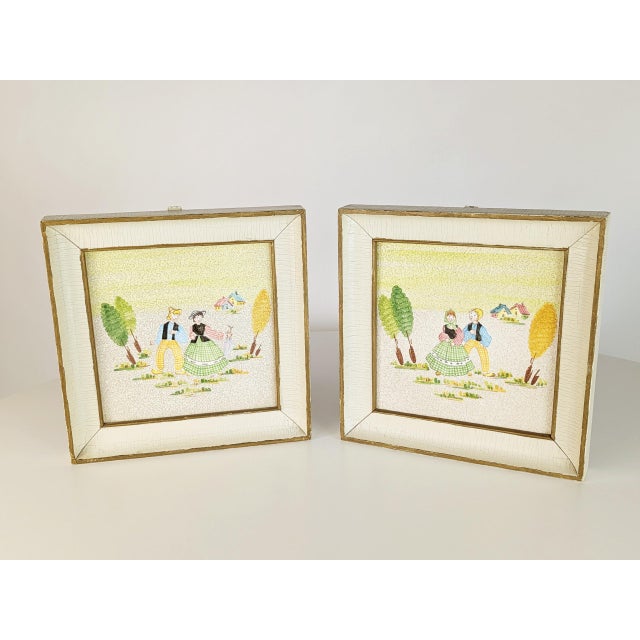 Ceramic Italian Wall Decorative Ceramic Tiles with Wooden Frame by Lina Poggi Assalini for Ce. As., 1950s, Set of 2 For Sale - Image 7 of 11