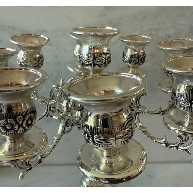 Vintage Silver Plate Multi-Branch Candelabra For Sale - Image 4 of 7