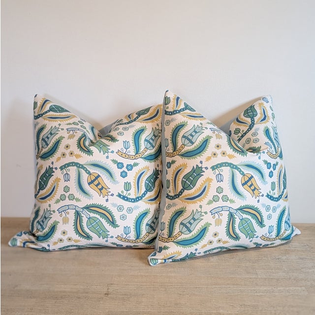 Schumacher Schumacher Malabar Vine Pillows in Peacock - Pair For Sale - Image 4 of 6